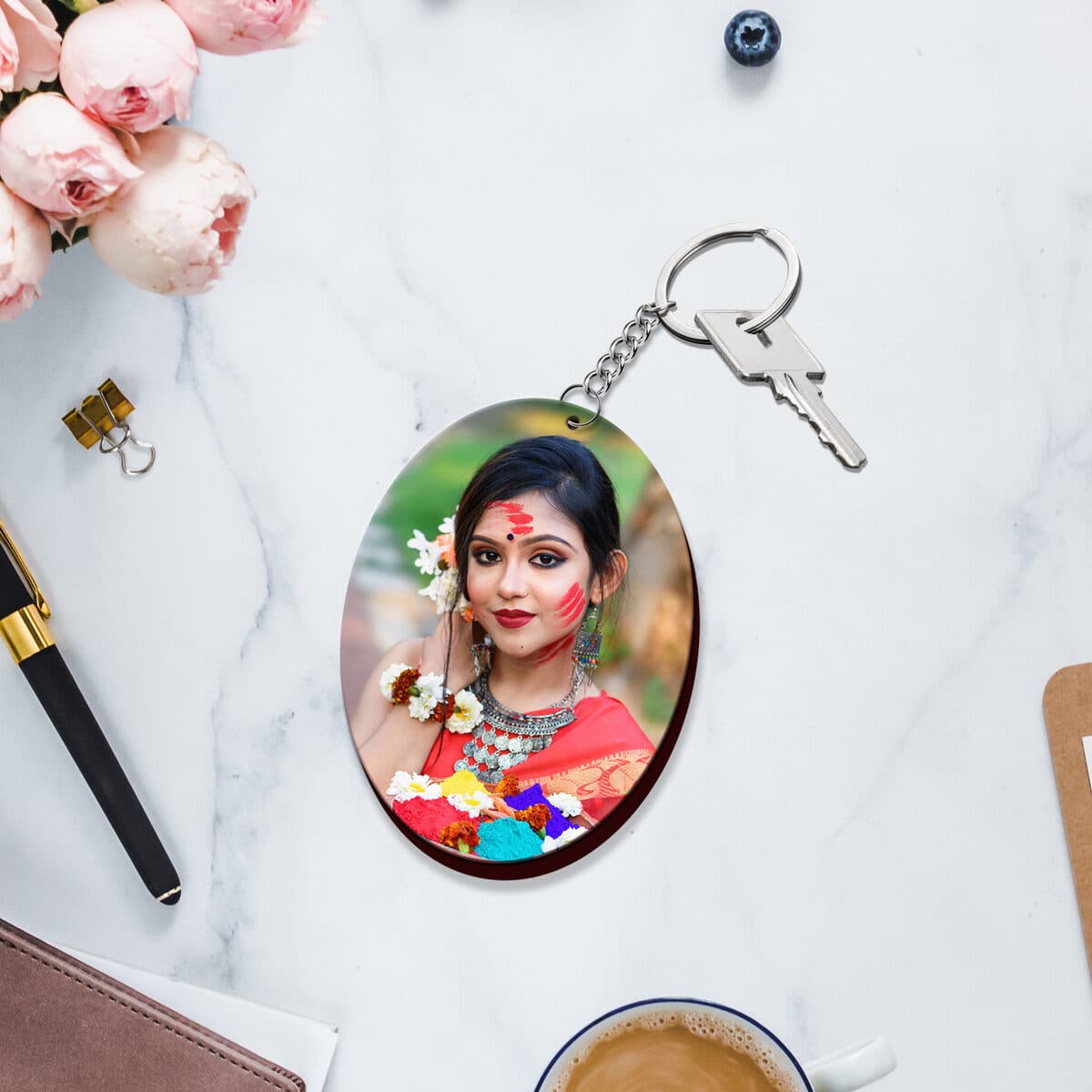 Hexagon Personalised Acrylic Photo Keychain - Image 1